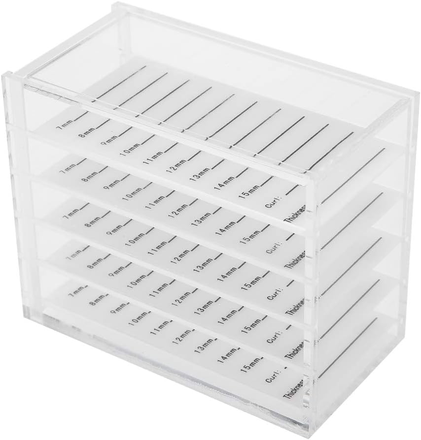 5 Layers Plastic Eyelash Storage Box, Grafting Eyelashes Glue Pallet Holder, 7-15mm Scale Line