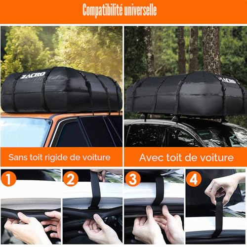 Zacro Car Roof Bag 425 Litres 15 Cubic Feet Cargo Bag, Foldable Waterproof Roof Rack Straps for Any Car with Roof Boxes