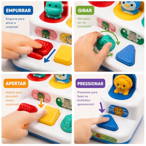 Brinquedo Montessori Infantil Esconde-Esconde Pop Up Interativo Educativo Sensorial para Bebês 1 ano+ (Bichinhos)