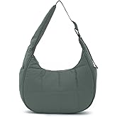 Fecialy Puffer Crescent Shoulder Bag for Women Small Nylon Quilted Handbags Puffy Purses with Adjustable Strap