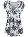 Bebonnie Womens Casual Summer Ruffle Sleeve V Neck Loose Fit Chiffon Blouse Tops (Large, Black Grey)