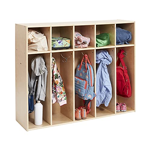 ECR4Kids Birch Streamline 5Section Toddler Coat Locker with Cubbies