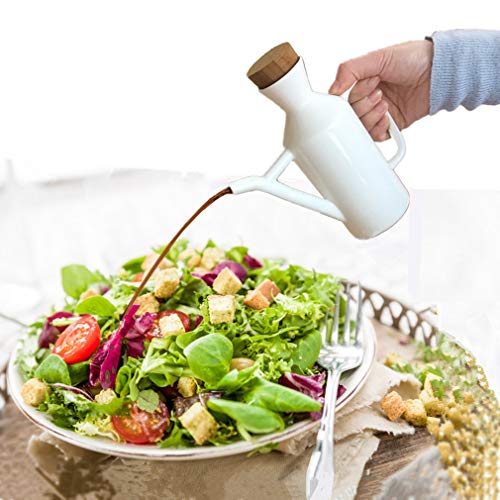 Vinkoe Kitchen Olive Oil Dispenser Bottle, Soy Sauce or Vinegar Cruet with Pourer, 15.2 OZ Modern White Ceramic Tabletop Liquid Condiment Dispenser