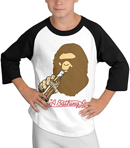 Tishop Bape Youth Boy's Round Collar Raglan Shirt Black M