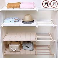 Yoillione Adjustable Shelves Expandable Wardrobe Shelves Organizer, Small Beige Cupboard Organizers and Storage Closet Organizer, NO Drilling Cabinet Shelves for Kitchen Bathroom Home