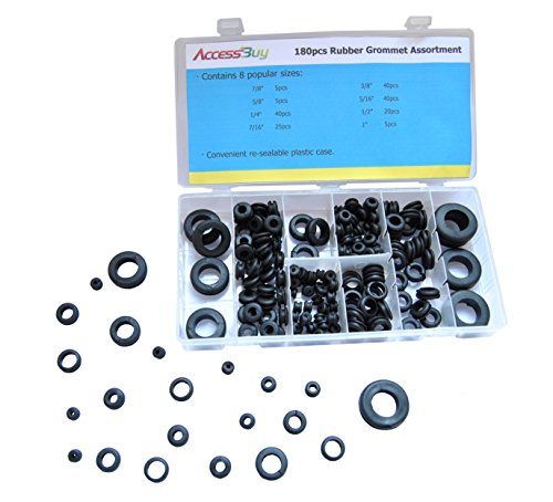 Accessbuy 180Pcs Round Rubber Grommet Assortment Kit Automative for Plugs Cables Wires 8 sizes in see-thru organizer case with snap-close lid - Thumbnail 3