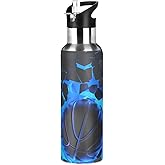 3D Basketball Blue Lighting Water Bottle Kids Boys Girls Insulated Stainless Steel Hot Cold Water Flask with Straw Lid for Sports Gym Running 20 oz