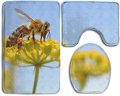 NEW Bees On The Rape Flower 3 Piece Bathroom Mats Set Non-Slip Bathroom Rugs/Contour Mat/Toilet Cover