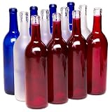 North Mountain Supply 750ml Red White & Blue Assortment Glass Bordeaux Wine Bottle Flat-Bottomed Cork Finish - Case of 12