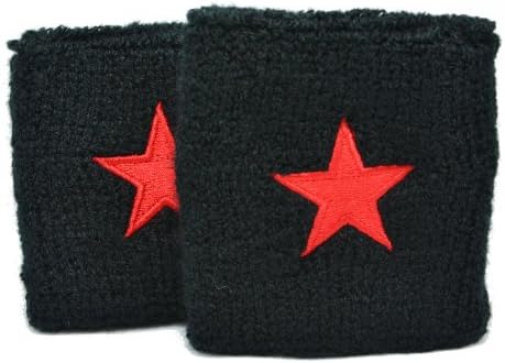 Pair of red star on black Wristband Sweatband wrist wrap