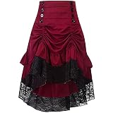 Charmian Women's Steampunk Gothic High-Low Skirt - Black Cyberpunk Pirate Costume Skirt (Medium)