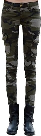 ピオニーポップ 迷彩 アーミー 柄 カーゴ スリム フィット スキニー パンツ レディース ロングパンツ 通販 Amazon