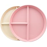 Soptalles 2Pack Portion Control Plate for Weight Loss, 9 Inch Round Divided Plates for Dinner, 3 Compartment Plates Suitable for Balanced Eating (Color:pink & Beige)