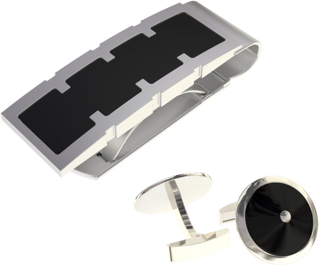 Levitt Money Clip & Black Tie Clip & SS Round Cuff Links