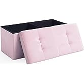 CUYOCA Storage Ottoman Bench Foldable Seat Footrest Shoe Bench End of Bed Storage with Flipping Lid, 75L Storage Space, 30 inches Velvet Pink