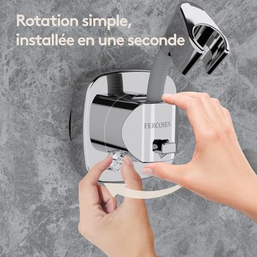 FERCOSEN 360° Rotatable Shower Head Holder with Suction Cup | Load Capacity 10 kg, Mounting In Seconds | Rust Resistant Non Slip Holder (Silver)