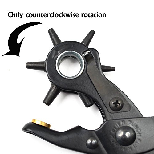 Leather Hole Punch Plier Set for Belts, Watch Bands, Straps, Dog Collars, Saddles, Shoes, Fabrics, DIY Home or Craft Projects. Super Heavy Duty Rotary Puncher, Multi Hole Sizes Maker Tool