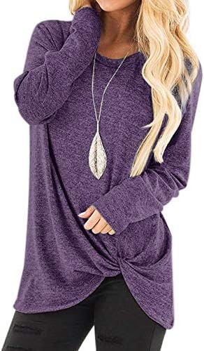 Xturfuo Cotton Plus Size Women's Solid Color Twisted Long-Sleeved Round Neck Loose Top Black