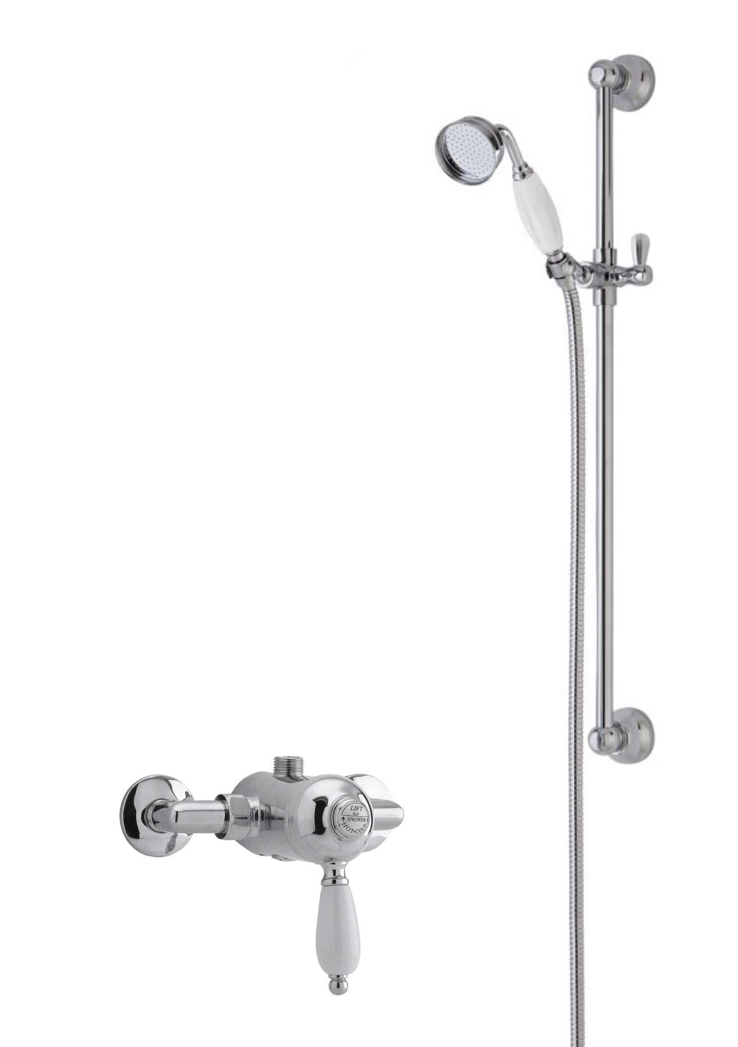 nuie SBT52MV1 Shower Bundle ǀ Traditional Bathroom Exposed Manual Shower Valve and Victorian Inspired Slider Rail Kit, Chrome