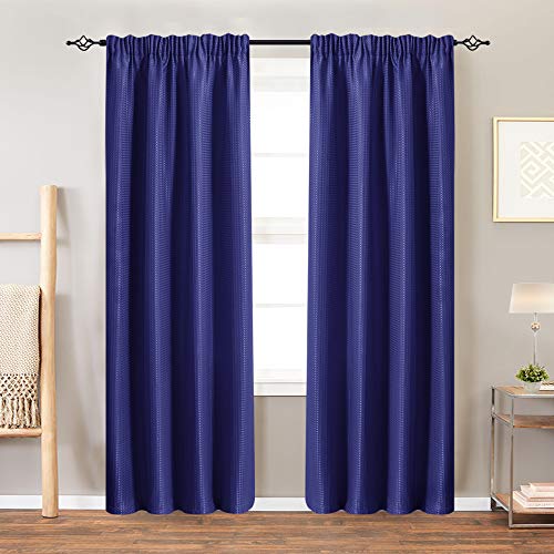 Lazzzy Navy Blue Window Curtain Panels Waffle Weave Textured Cafe