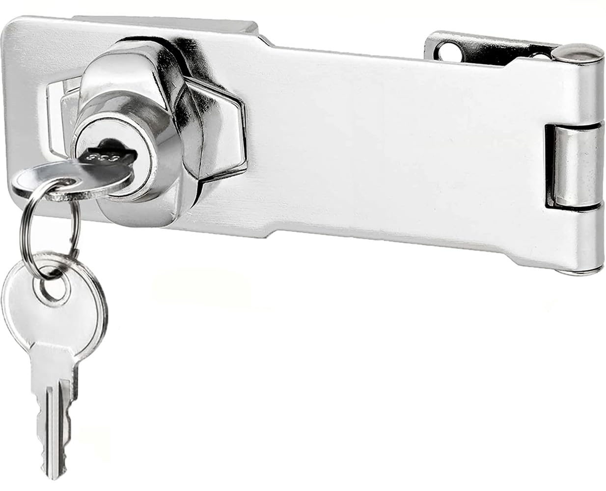 Litensh Keyed Hasp Lock Right Angle 90 Degrees Lock Hasp Twist Knob Keyed Locking Hasp Shed Locks Door Clasp Door Bolt Latch Buckle Hasp with Padlock Keys for Cupboard (Silver 4 Inch)