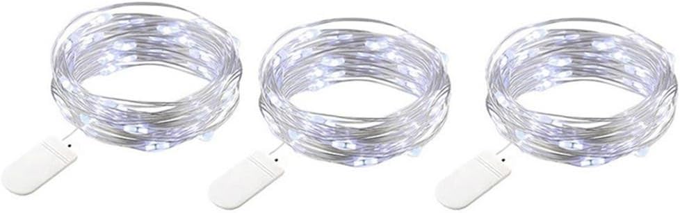 Hatop 3Pcs 1M 10 LED Fairy Lights Battery Starry String Copper Wire Decor Lamp Party Decor Christmas Halloween Decorations (White)