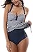 ALove Women's Halter One Piece Swimsuit Striped Bathing Suit Ruched Swimwear