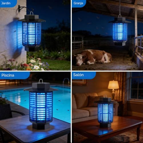 Lámpara Antimosquitos Eléctrica 4200V 18W UV Mata Mosquitos Eléctrico Silenciosa e Impermeable IPX4,Matamoscas Eléctrico Atrapa Mosquitos y Moscas,Repelente Mosquitos Eficaz para Hogar,Jardín Terraza