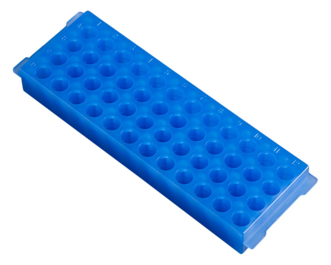Camlab Plastics RTP/7110-48B 48 Well Polypropylene Reversible Rack, Blue