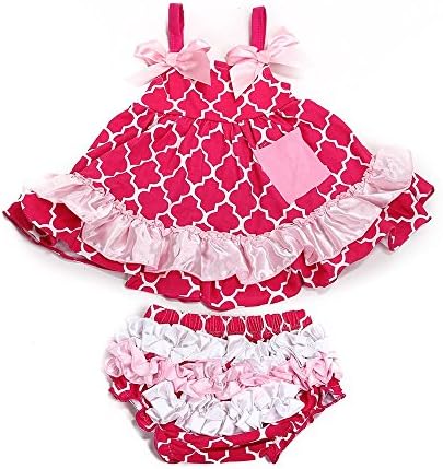 JINGS Baby Gilrs Play Wear Dress+Baby Bloomer 2PCS ( Size L( 24-36 months ), Fushia Latern)