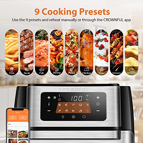 CROWNFUL Smart Air Fryer, 10.6 Quart Large WiFi Convection Toaster Oven