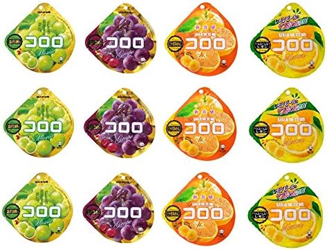 12 Bags of UHA Mikakuto Kororo Gummy 40g Grape, Muscat, Japanese Orange,and Lemon Flavor