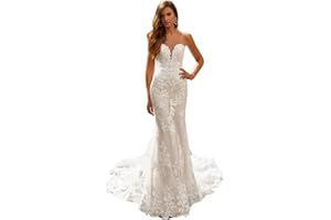Dexinyuan Lace Mermaid Wedding Dresses for Bride 2024 Summer Beach Boho Bridal Gowns for Women