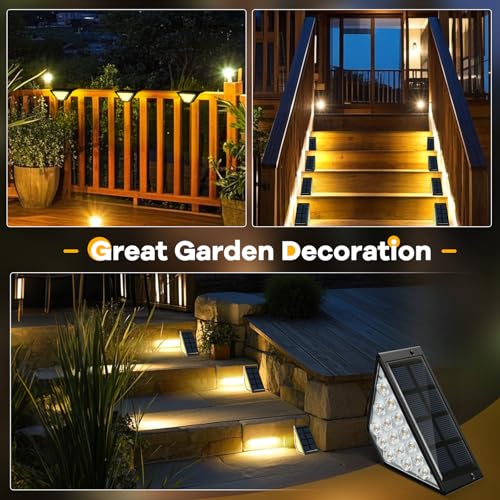 BKBB PPBB Solar Step Lights for Outside, Solar Stair Lights Outdoor Waterproof, Deck Step Lights for Fence, Patio, Yard, Porch, Front Door, Sidewalk, Garden, Patio Decor (8, Warm White)