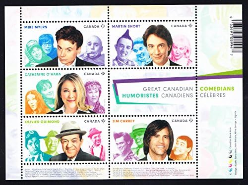 Jim Carrey, Martin Short, Olivier Guimond, Mike Myers, Catherine O’Hara Canadian Comedians Collectible Postage Stamps