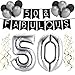 50 & Fabulous Birthday Party Pack - Black & Silver Happy Birthday Bunting, Balloon, and Swirls Pack- Birthday Decorations - 50th Birthday Party Supplies