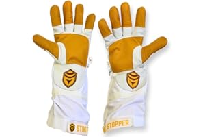 FOXHOUND BEE COMPANY Sting Stopper Heavy Duty Beekeeping Gloves Men Women, Goat Skin Bee Gloves with Short Canvas Cuffs, Sting Proof Bee Keeping Gear | Beekeeper White, Small
