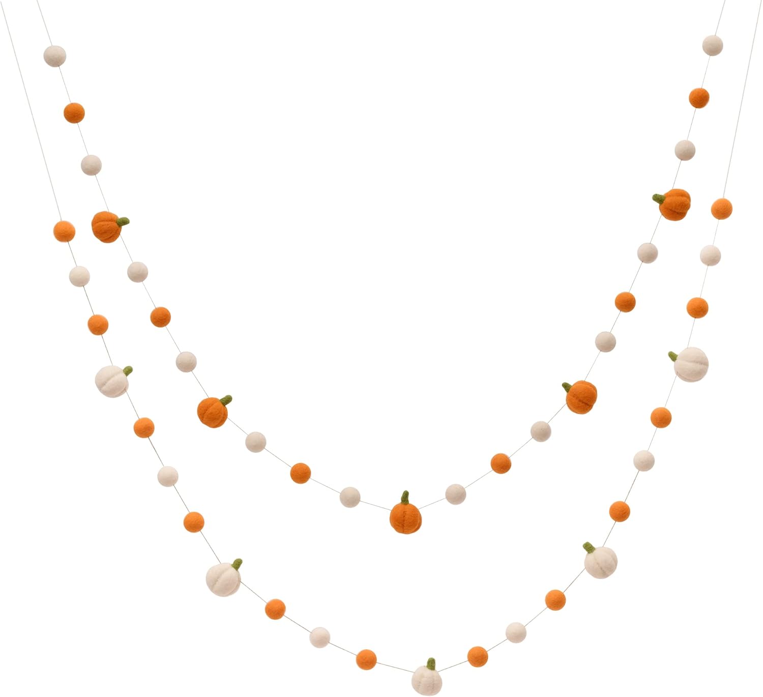 Wreaths, Garlands & Swags - Glaciart One Felt Balls + Pumpkin Garland 2 Pcs - Easy to Hang Halloween Party Banner Decoration - Fall Décor, 100% New Zealand Wool, Hand-Felted in Nepal - 5' Long, 18 Pom Poms, 5 Pumpkins Ornaments