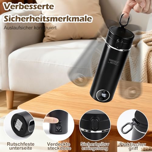 Electric Travel Kettle Small 500 ml / 300 W, Portable Kettle Mini Water Cup 316 Stainless Steel with 6 Temperature Settings, Small Kettle for Thermos Flask Baby, Tea, Coffee, Black
