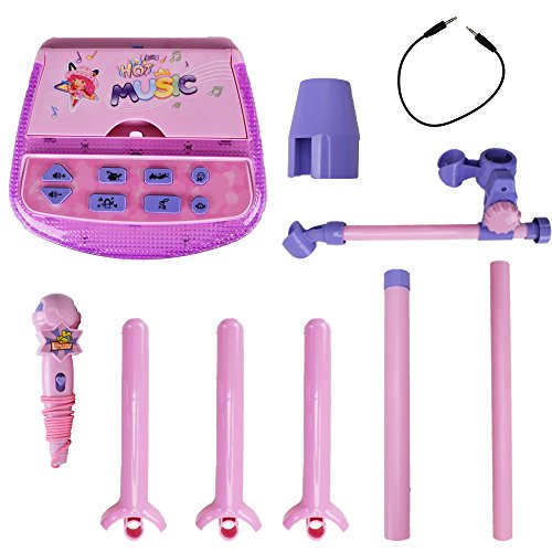 Happytime Kids Karaoke Microphone Musical Toys Adjustable Stand Karaoke Machine with Pink External Music Function & Flashing Lights for Kids
