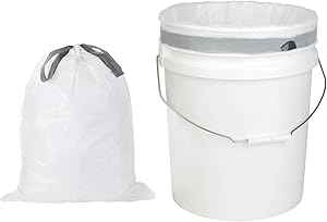 Plasticplace 5 Gallon Trash Bags ¦ 0.9 Mil ¦ White Drawstring Garbage Liners for Bucket ¦ 19