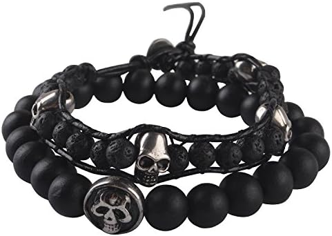 Starmond 2 Wrap Agate Bracelet Lava Bracelet for Men Women Beaded Bracelets 8"