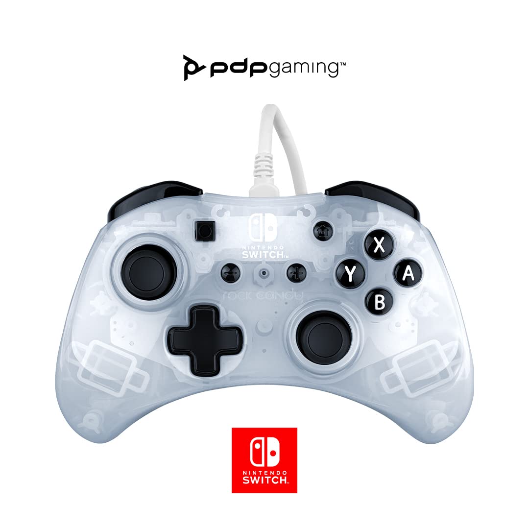 PDP Rock Candy Enhanced Wired Nintendo Switch Pro Controller, Switch Lite/OLED Compatible, Compact Durable Ergonomic Non-Slip Joystick (Frost White)