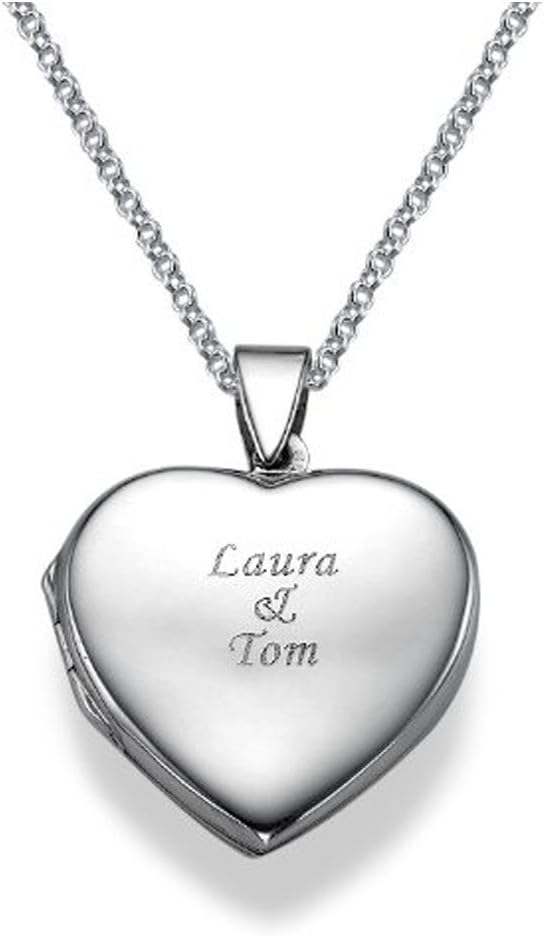 Sterling Silver Engraved Heart Locket Necklace - Personalise with 2 Names! Free engraving!