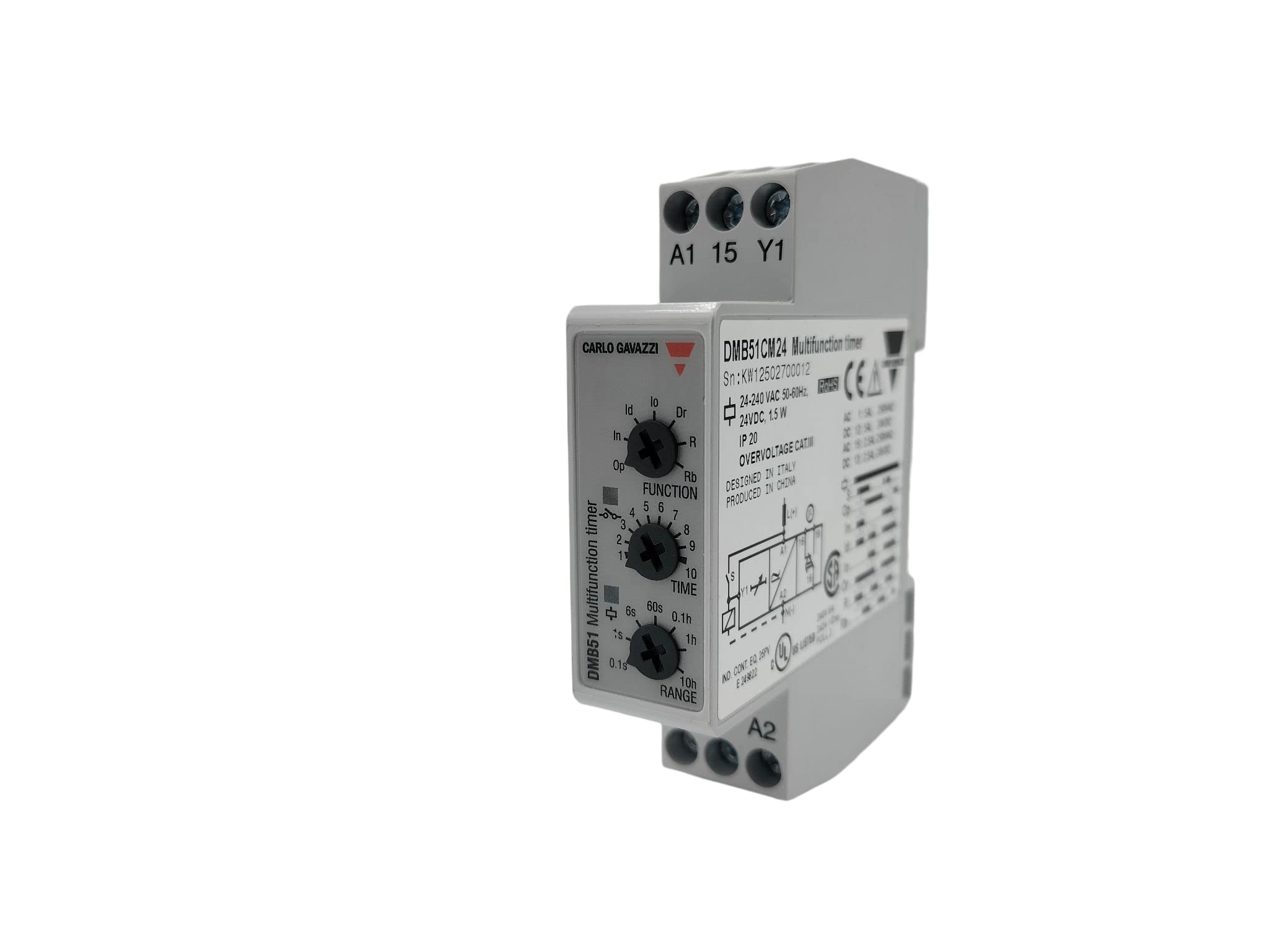RASMACOR | Modular Multifunction Timer | Carlos Gavazzi DMB51CM24 | 7 Functions and 7 Time Ranges | Multifunction Power Relay 24VDC and 24VAC at 240VAC | Time Range 0.1s to 100h