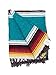 Open Road Goods Teal/Turquoise Diamond Mexican Yoga Blanket, Thick Serape with Red and Yellow Sunset Stripes - Handmade