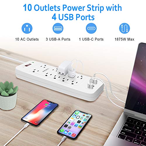 Power Strip Surge Protector, BOPUROY 10 AC Outlets Power Surge