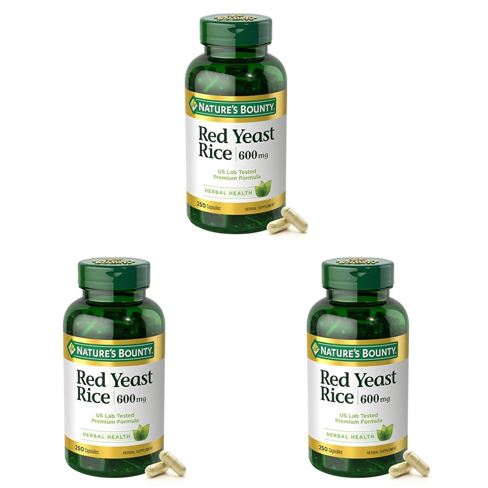 Nature's Bounty Red Yeast Rice, Herbal Supplement, 600mg, 250 Capsules (Pack of 3) Image