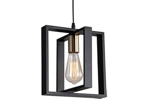 9MMML Farmhouse Small Pendant Light Fixture,Kitchen Island Hanging Lamp with Cord, Black+Gold Finish, Wood Frame Chandelier for Hallway Entryway Closet Bedroom,9.5 Inch,E26.