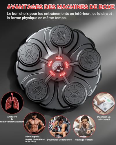 yorraka Machine de Boxe Musicale Adulte - Bluetooth Beatpunch Boxe Mural Musique avec Gants de Boxe - 9 Vitesses Réglables et Comptage Music Boxing Machine pour Enfants Entraînement à la Maison